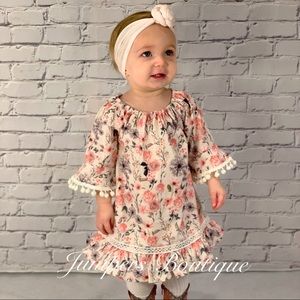 Boutique Girls Pink & Olive Floral Dress